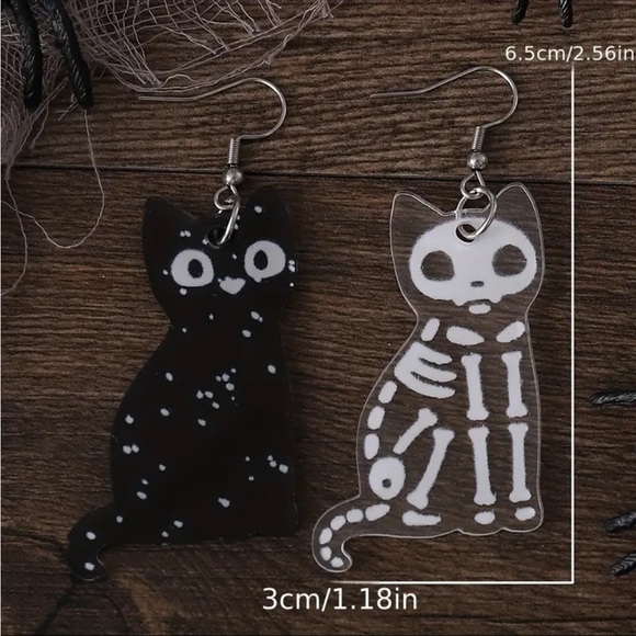 Black Cat Skeleton Earrings - Picture 3 of 3